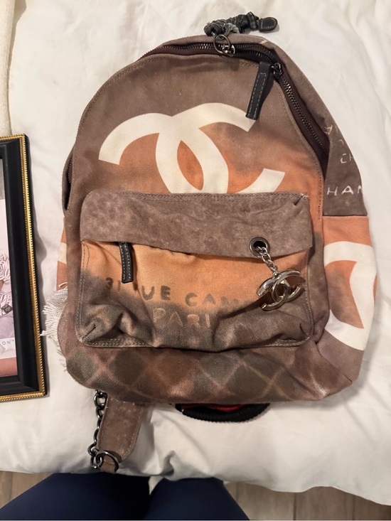 Designer Brown Quilted Canvas Backpack with Multicolor Strap